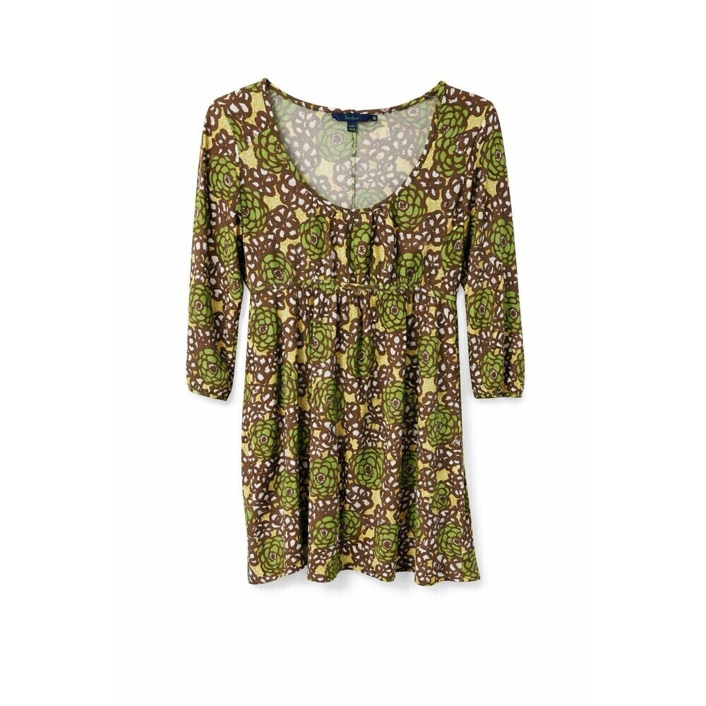 Boden Floral Print Silk Cotton Blend Dress Women’s Size 12 Green Brown